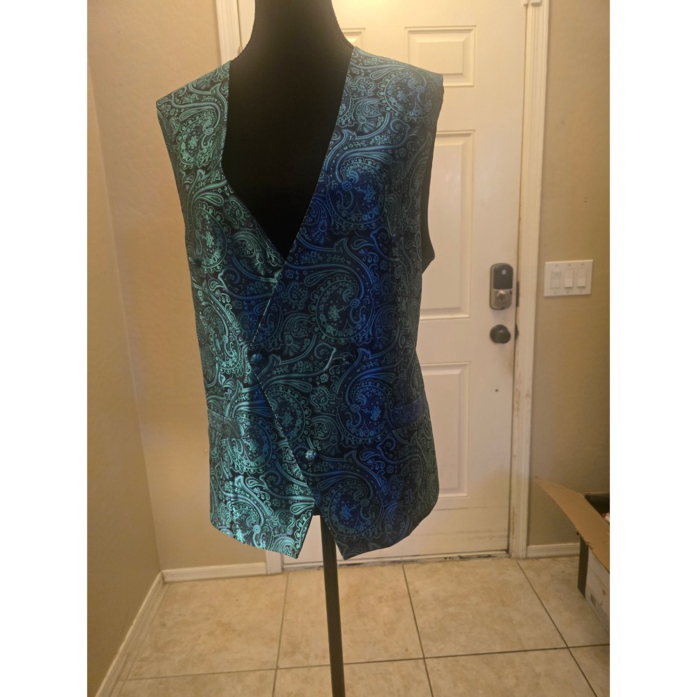 Hi-Tie Men's L Paisley Vest NWT Teal Blue Black Formal Wedding Waistcoat